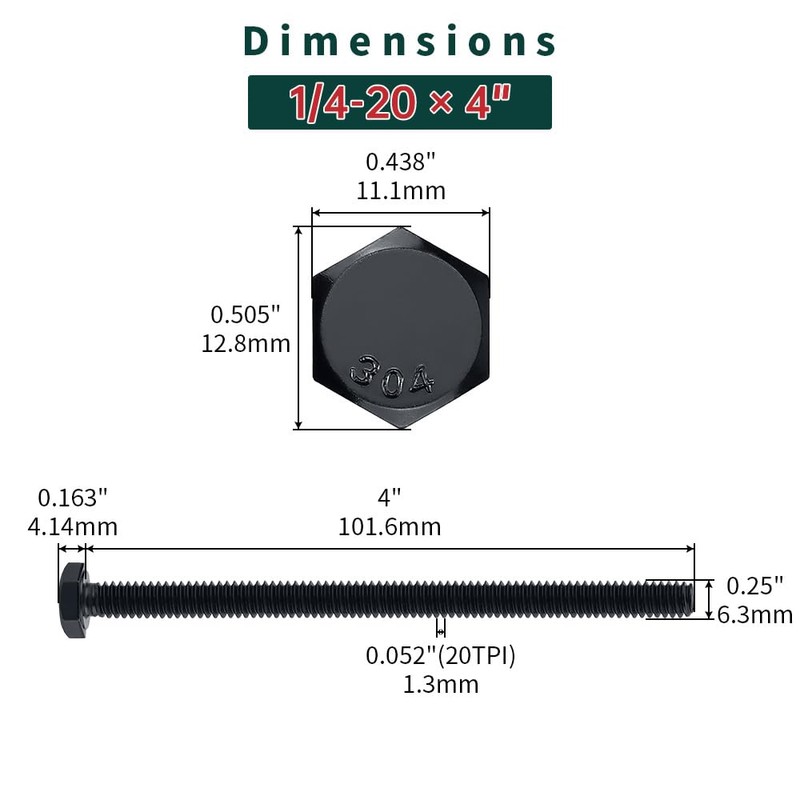1/4-20 x 4 Hex Bolts with Nuts and Washers (10