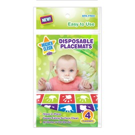 Mighty Clean Baby Disposable Placemat - Super Sticky Toddler and Infant Mat for Feeding on The Go, 24 Count Value Pack (6 Packages of 4 placemats Each)