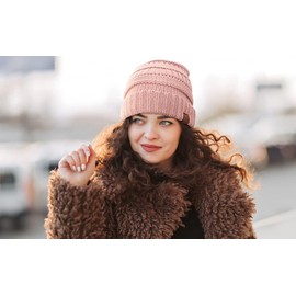 Beanie for Women - Warm Winter Beanies Women Thick Chunky Knit Black Beanie Hats for Women Winter Hats for Women (Blush)