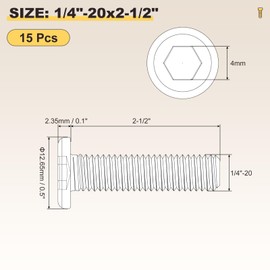 METALLIXITY Flat Head Hex Socket Cap Screws Bolts(1/4"-20x2-1/2) 15Pcs, 304 Stainless Steel Hex Socket Furniture Bolts Countersunk Screws - for Furniture Woodworking Project, Black
