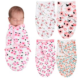 Newwiee 4 Pcs Preemie Baby Swaddle Preemie Swaddle Wrap Adjustable Swaddle Blanket Preemie Size Newborn Cotton Swaddle Blanket for Preemie Boys Girls(Flower Style,Fit for Preemies)
