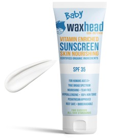 Waxhead Baby Sunscreen 0-6 Months, 6-12 Months, Zinc Oxide, Newborn Infant Toddler Sunscreen Kids Sunblock Mineral Organic Sun Screen For Babies Natural Hypoallergenic Vitamin D + E Eczema Safe (4oz) | Waxhead Sun Defense Foods