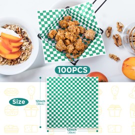 GeeRic Valentine's Day Waxed Deli Paper Sheets 12 * 12 Inch for Candies, 200 Pcs Food Basket Liners for Sandwiches, 2026 Burgers Wrap Wax Papers Checkered Green