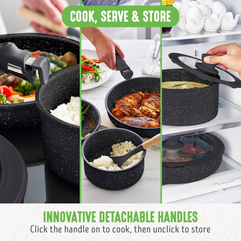 GreenLife 10 Piece Nonstick Pots & Pans Set, Detachable Handle
