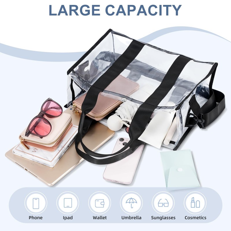 BAGAIL Stadium Approved Clear Tote Bag with Inner Pocket, Transparent
