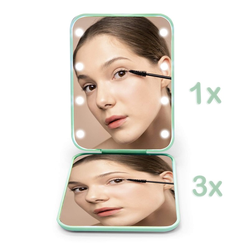 Kintion Pocket Mirror, 1X/3X Magnification LED Compact Travel Makeup Mirror