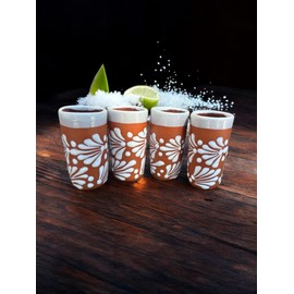 Lot of 20 Terracotta & White Shot Glasses - 3 oz Mexican Pottery for Tequila Shots, Wedding Favors, and Parties