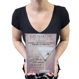 8" x 12" Popular Cocktails and Drink Mix Recipes Menu on Metal Tin Sign Wall Decor Plaque Poster (GIN MARTINI)
