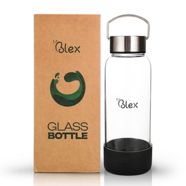 Borosilicate Glass Water Bottle (34 Oz / 1L) with Leak Proof Steel Lid, Non-Slip Silicone Sleeve, and Convenient Steel Handle | Durable, BPA Free, Non-Toxic, Thermal Stability for On-the-Go Hydration