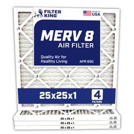 Filter King 25x25x1 Air Filter | 4-PACK | MERV 8 HVAC Pleated A/C Furnace Filters | MADE IN USA | Actual Size: 24.5 x 24.5 x .75"