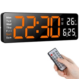 Koolertron Digital Wall Clock, 13-inch Large Display, LED Digital Clock with Remote Control, Countdown Dimmer Large Clock with DST Date Week Temperature