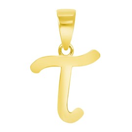 Jewelry America Solid 14k Yellow Gold Mini Uppercase Initial Script Letter Charm Pendant, Yellow Gold