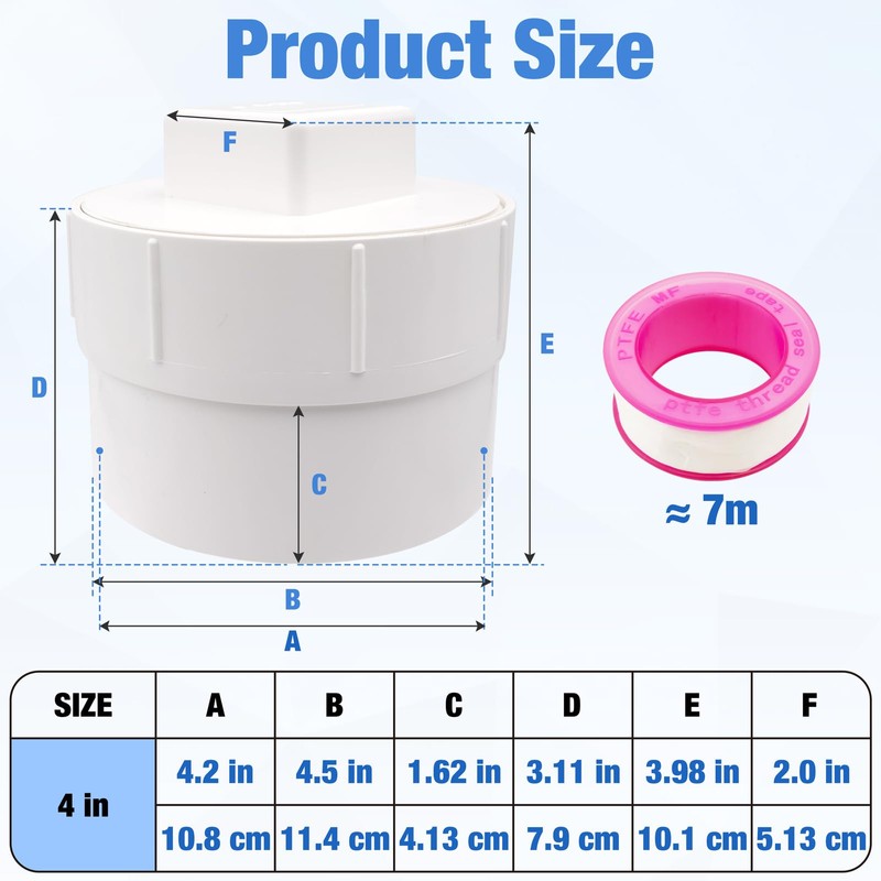 4" PVC Sewer Cleanout Adapter with Plug and Tape Durable
