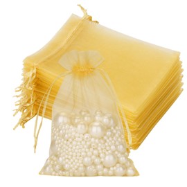 G2PLUS Gold Organza Gift Pouches - 10x15 CM Medium Organza Favor Bags, 50 PCS Wedding Jewelry Bags - Clear Mesh Pouches for Wedding, Christmas, Birthday, Anniversary