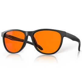 Bloomoak Gaming Glasses | Blue Light Blocking Glasses | Comfortable | Anti Glare, Fatigue, Eyestrain | Computer,Screen,Phone (Round - M, Orange - Frosted Black Frame)