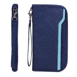 Zoppen RFID Travel Wallet & Documents Organizer Zipper Case - Family Passports Holder with Removable Wristlet Strap, Royal Blue