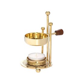 NKlaus Adjustable Incense Burner with Wooden Handle Brass Gold Incense Stand 1524
