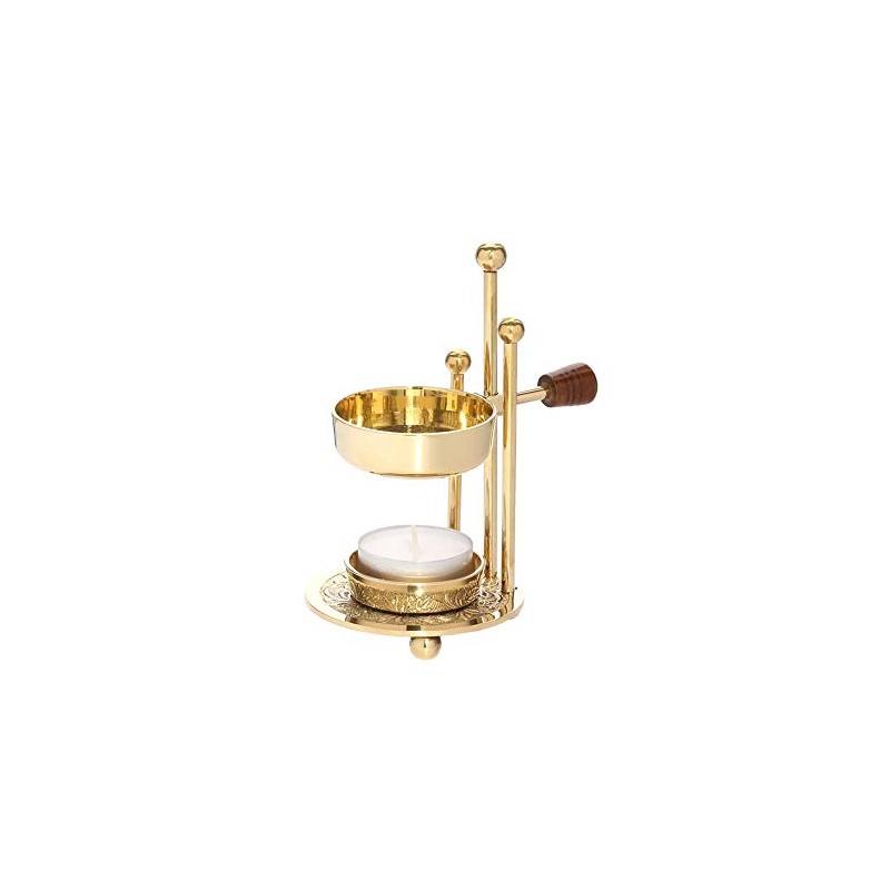 NKlaus Adjustable Incense Burner with Wooden Handle Brass Gold Incense