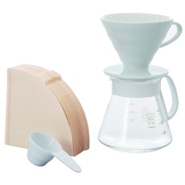 Hario V60 Ceramic Pour Over Coffee Set, Size 02, White