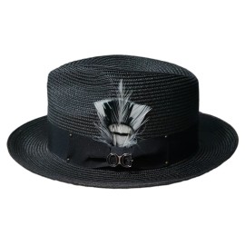 BC Men Black Summer Lowrider Hat Milan Fedora Pinch Front Snap Brim Black  OG Pin - XL 7 1/2 - 7 5/8