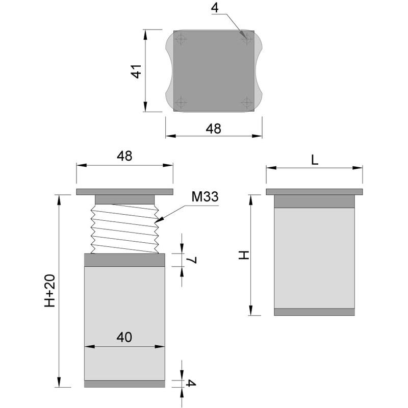 ATM® Adjustable Furniture Feet Set of 4 Height Adjustable Aluminium