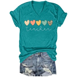 RECUTEWU Teacher Shirts for Women: Teach Print T-Shirts Teaching Gift Tees Inspirational Vneck Shirt Tops