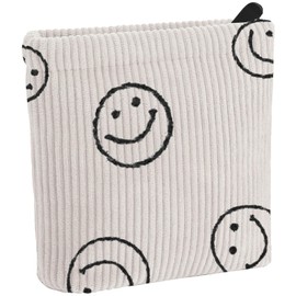 Teircno Preppy Corduroy Period Bag for School Teen Girls, Cute Smiley Face Sanitary Napkin Storage Bag Portable Period Pouch with Zipper, Sanitary Pads Bag Tampons Holder for Purse First Period Women