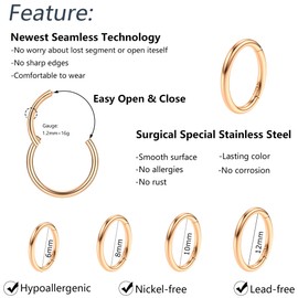 Milacolato Stainless Steel 16 Gauge Sleeper Earrings, Septum Clicker, Nose / Lip Ring Piercing, 4 Pairs, Stainless Steel