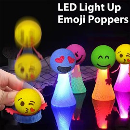 Liberty Imports 24 PCS Jumping Emoji Popper Spring Launchers Toy Bouncy Party Favors Supplies and Goodie Bag Fillers for Kids, Toddlers (Light Up)