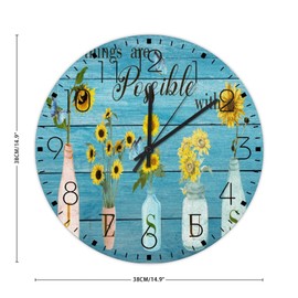 Silent Wall Clock Non-Ticking Sweep Movement All Things are Possible with Jesus Farmhouse Wall Clocks Scripture Floral Print Christian Gifts Wall Decor for Hall Kitchen Above Fireplace 15 Inch