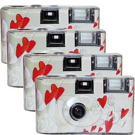 4 x 1A PHOTO PORST TopShot Flying Hearts Disposable Camera Edition (27 Photos, Flash, Pack of 4)