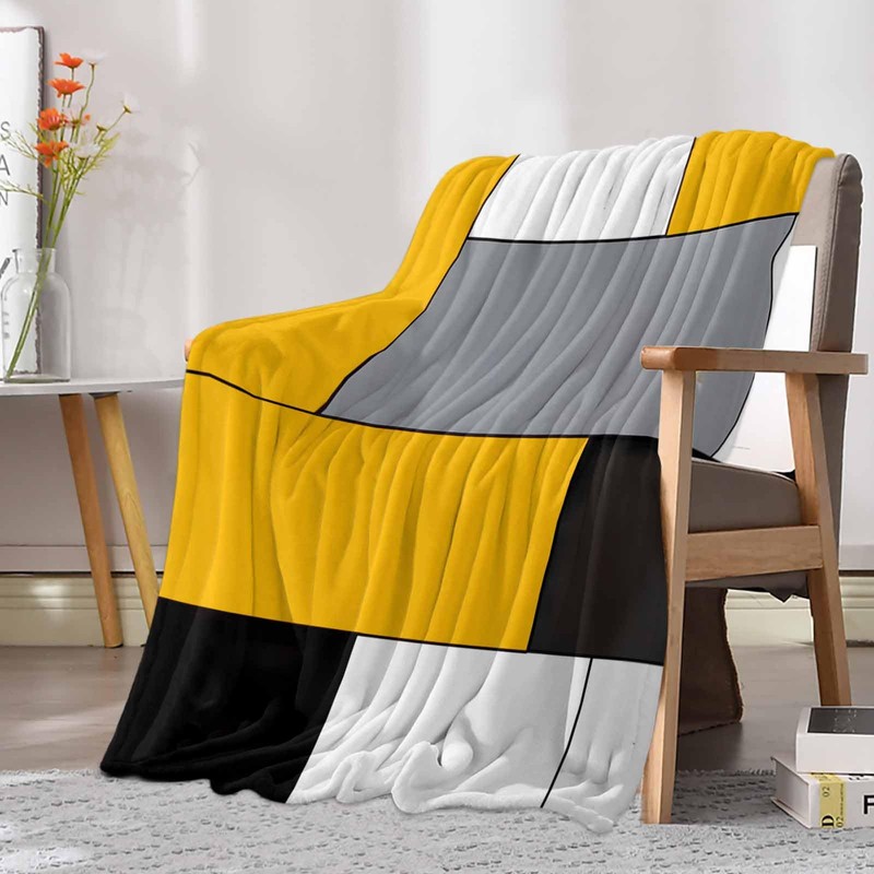 Flannel Throw Blanket Abstract Geometric Patchwork Art,Lightweight Soft Warm Fleece