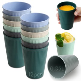 Mbsomnus Plastic Cups 0.35 L Reusable Plastic Cups 6 Colours Plastic Reusable PP Cups Plastic Coffee Cups Reusable Drinking Cups for Home Party Moving Gifts Pack of 12