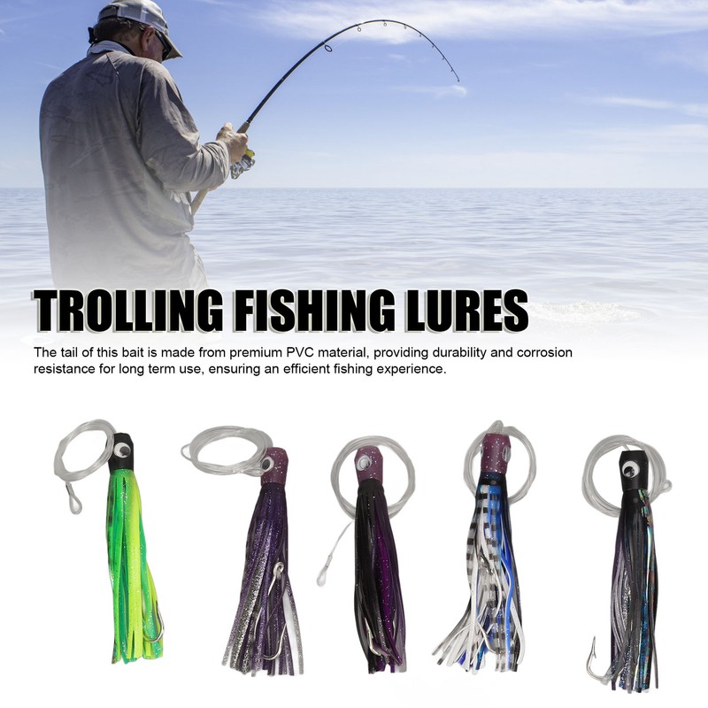 5PCS Saltwater Trolling Lure PVC Squid Skirted Deep Sea Fishing