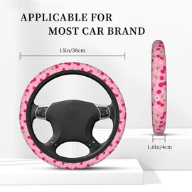 Cherry Steering Wheel Cover Anti-Slip and Practical 14.5-15 Inch Universal Car Steering Wheel Cover with 2 Pieces Car Coasters Suitable for Men Women