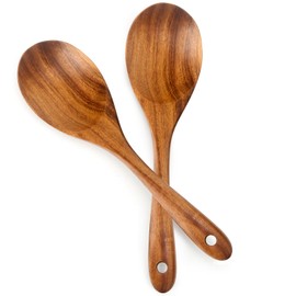 13-Inch Teak Wood Salad Serving Spoon Pack of 2, Wood Cooking Spoons, Large Wooden Spoons for Cooking, Large Serving Spoons, Teak Wooden Salad Spoon Set