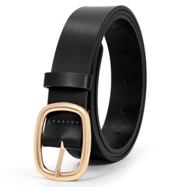 JASGOOD Women's Leather Belts for Jeans Pants Fashion Ladies Leather Belts with Gold/Silver Buckle, Black, L