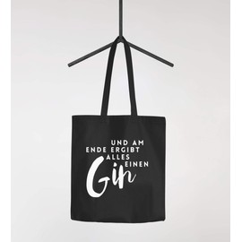 Moonworks® Jute Bag with German Text "Und am Ende ergibt alles einen Gin Saying" Cotton Bag, Fabric Bag, Carry Bag, Black, 2 Long Handles