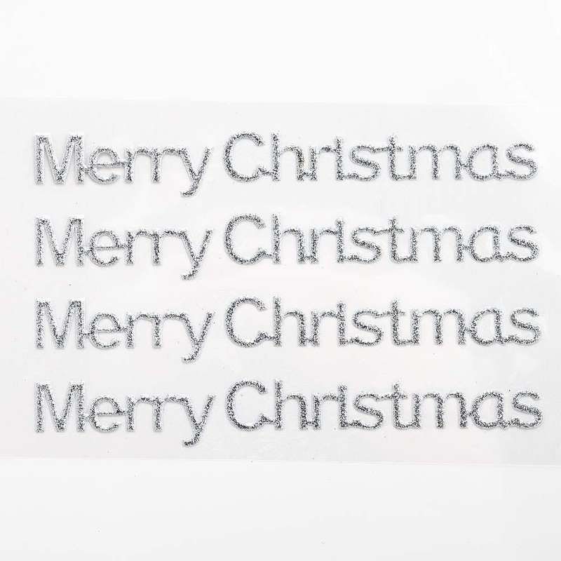 Merry Christmas Stickers Silver Glitter 10cm x 1cm (4 Pieces)