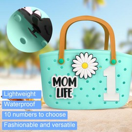 CONLI 3 PCS Number Charm Accessories Compatible with Bogg Bag, Insert Rubber Number Decorative Charm with Sturdy Clip for Rubber Tote Bag, Bogg Beach Bag