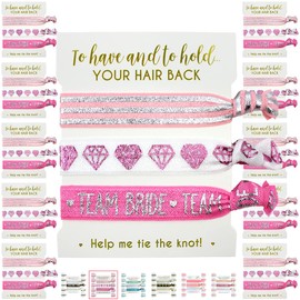 10-Pack of Hair Tie Cards - Bachelorette Party and Wedding Shower Proposal Favors for Bridesmaids, Team Bride, Bride Tribe - (Pink & Silver (Team))