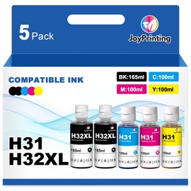 JoyPrinting 31 Ink Bottle Set 32XL Black Ink Bottle Compatible with HP 31 Ink 32XL Ink Bottle Set Work for Smart Tank 7301 7602 7001 5000 5101 6001 5102 5103 651 551 455 457 450 (BK 165ML, CMY 100ML)