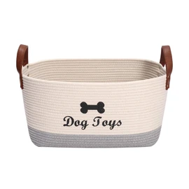 Large Cotton Dog Toy Basket, 16.5"x10.6"x7.5" - Perfect for Organizing Pet Toys, Blankets, Leashes, Coat & More - Beige Gray