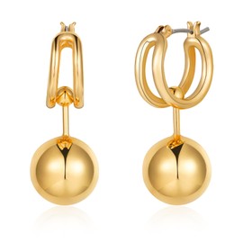 Ascona Gold Dangle Earrings for Women, Gold Ball Drop Earrings, Gold Plated Hoop Earrings Trendy Lightweight Jewelry Gifts(Gold)