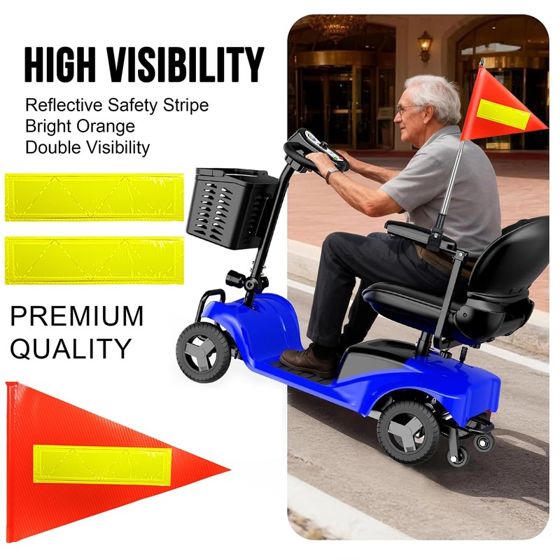 Orange Warning Flag with Reflective Strip and 5.3 Feet Retractable