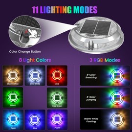 Quntis 12 Pack Outdoor Solar Deck Lights Multicolored - 11 Lighting Modes Aluminum Alloy Solar Driveway Maker - IP68 Outdoor Waterproof Dock Marine Lights for Warning Step Sidewalk Pathway Garden
