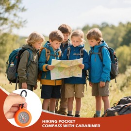 Pack of 6 Compass Children's Compass Outdoor Compass with Carabiner Hook Pocket Compass, Functional Compass Key Fob Children's Compass Survival Equipment Bearing Compass for Outdoor Camping Hiking