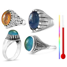 THJEW Vintage Natural Gemstone Ring Set for Women (Ring_A1_4PCS, Average)