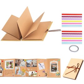 ERBO DIY Photo Album (21 x 15 cm), Accordion Fold Scrapbook Scrapbook Photo Book Can Be Used as a Graduation Gift, Birthday Gift, Wedding Anniversary Gift (34 Pages, Light Brown)