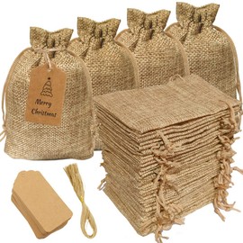 30 Pcs Jute Bags with Drawstring, 9.5X14CM Hessian Bag Resusable Sack Burlap Drawstring Wedding Favour Fabric Sack Gift Bags with DIY Tags